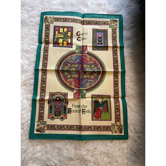 Vintage NOS Celtic Glory Book of Kells Tea Towel - Picture 1 of 8